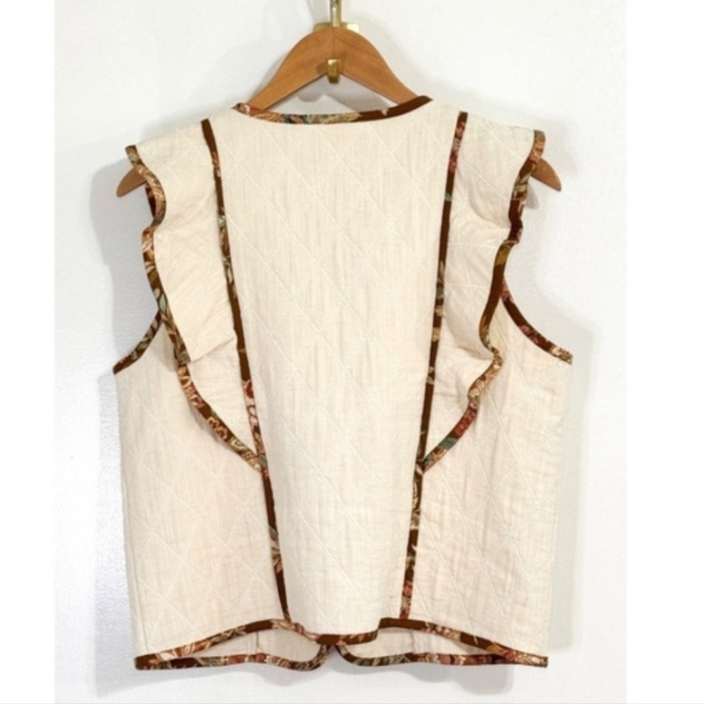 SÉZANE Kathleen Ruffle Toggle Front French Country Jacket Vest Ecru 40/8 NEW - Picture 8 of 12